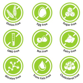 Free Vector | Allergen free products labels set