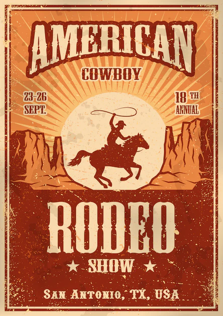Free Vector | American cowboy rodeo poster with typography and vintage paper texture