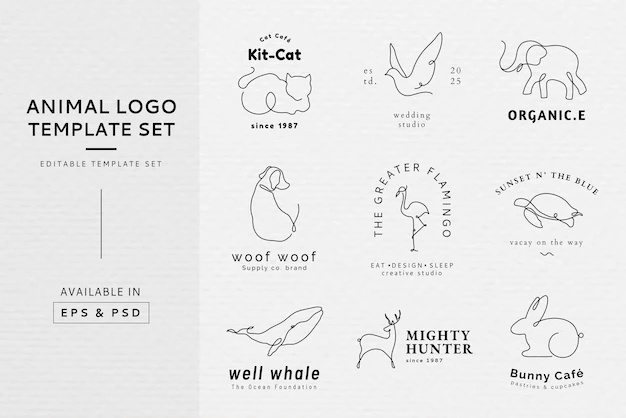 Free Vector | Animal logo template, line art illustration set vector