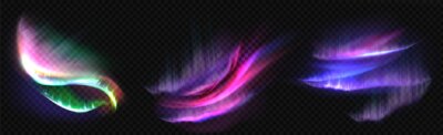 Free Vector | Arctic aurora borealis, polar lights, northern natural phenomena isolated. amazing iridescent glowing wavy illumination on night sky, shining. realistic 3d vector illustration, set