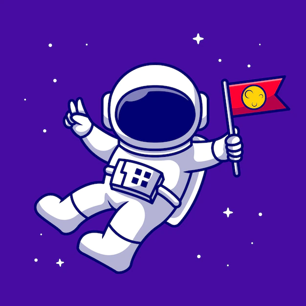 Free Vector | Astronaut holding flag in space cartoon   icon illustration. technology space icon   isolated    . flat cartoon style
