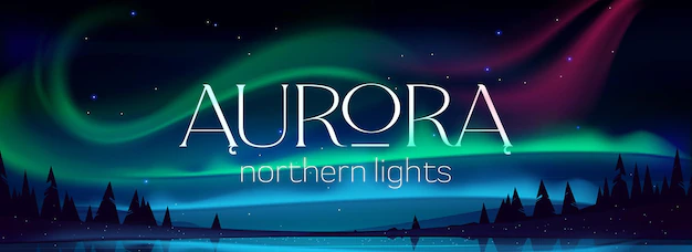 Free Vector | Aurora borealis banner, northern lights in arctic night sky with stars