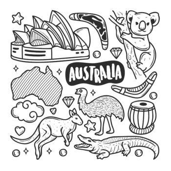 Free Vector | Australia icons hand drawn doodle coloring
