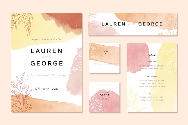 Free Vector | Autumn colors watercolor wedding stationery items