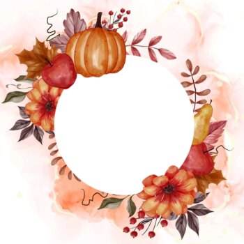 Free Vector | Autumn fall leaf, pumpkin, pear, and apple for background floral frame