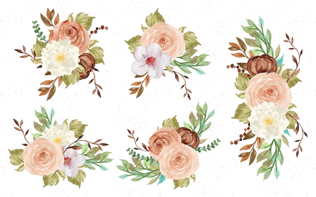 Free Vector | Autumn floral bouquet watercolor collection