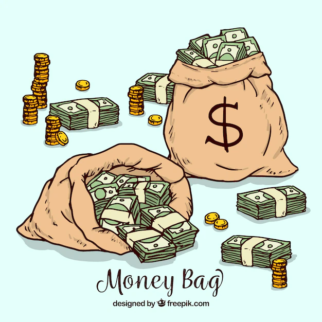 Free Vector | Background of bags with banknotes and coins