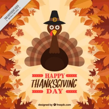 Free Vector | Background of leaves with nice thanksgiving turkey