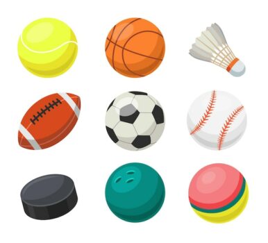 Free Vector | Balls for different team sports flat vector illustrations set. equipment for different games: football, baseball, basketball, rugby, volleyball, tennis isolated on white background. sports concept