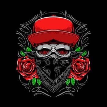 Free Vector | Bandit skull with roses illustrationjpg