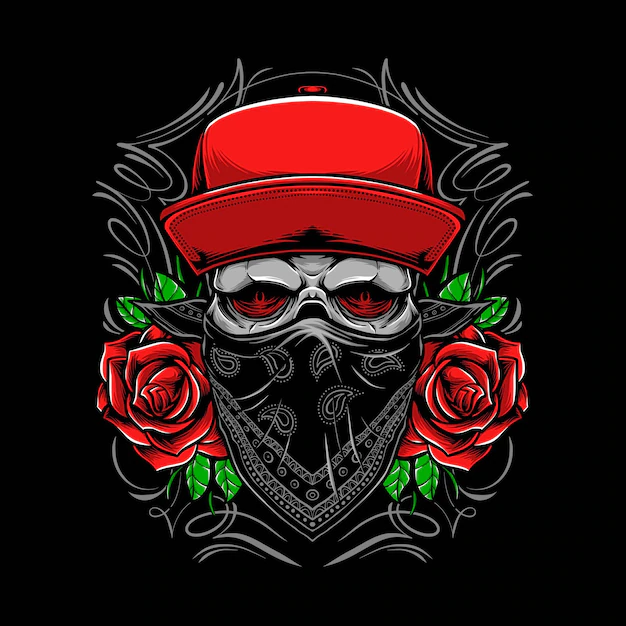 Free Vector | Bandit skull with roses illustrationjpg