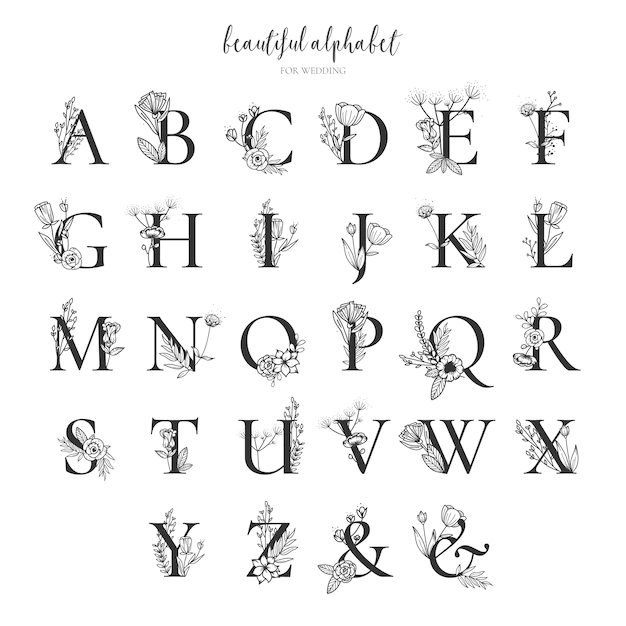 Free Vector | Beautiful alphabet collection with hand drawn floral ornaments