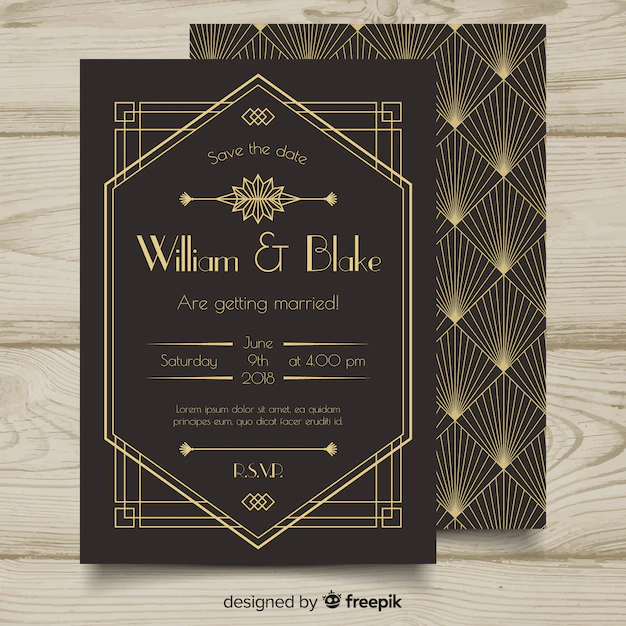 Free Vector | Beautiful art deco wedding invitation template design