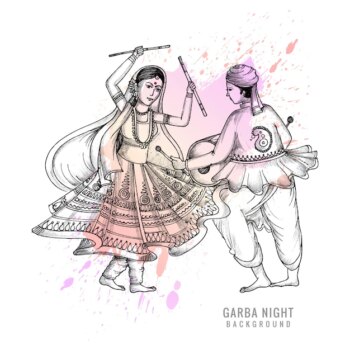 Free Vector | Beautiful couple playing dandiya in disco garba night sketch background