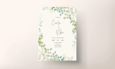 Free Vector | Beautiful wedding invitation card with leaf decoration