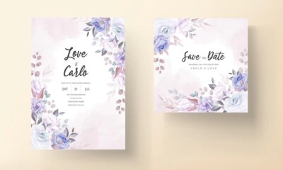 Free Vector | Beautiful wedding invitation card with purple flowers