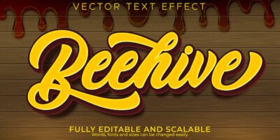 Free Vector | Bee text effect, editable honey and beehive text style