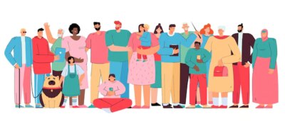 Free Vector | Big diverse family members. crowd of multicultural people of different ages and races standing together.  cartoon illustration
