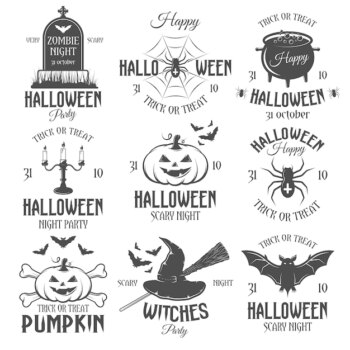 Free Vector | Black and white halloween retro emblems