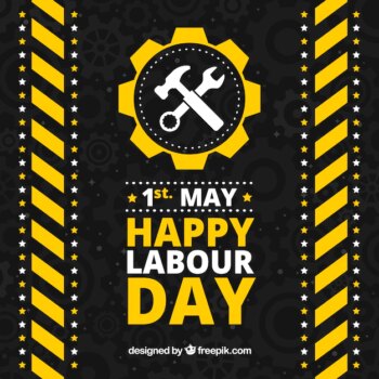 Free Vector | Black background with yellow and white elements for labour day