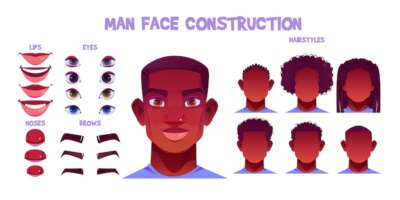 Free Vector | Black man face construction, avatar creation with different head parts on white