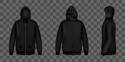 Free Vector | Black sweatshirt with zipper, hood and pockets