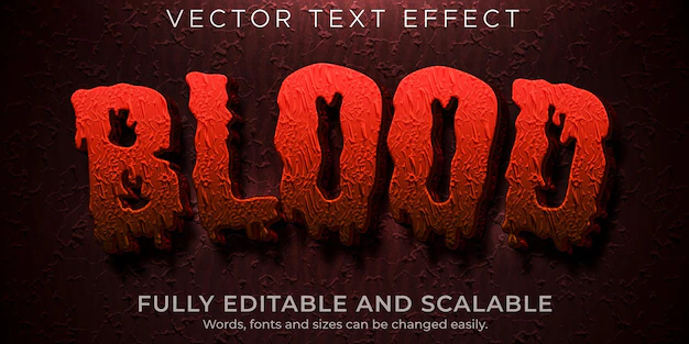 Free Vector | Blood horror text effect editable scary and red text style