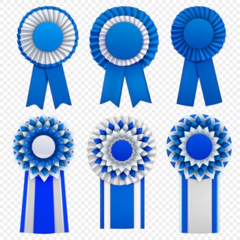 Free Vector | Blue decorative medal awards circulair rosettes badges lapel pins with ribbons realistic set transparent