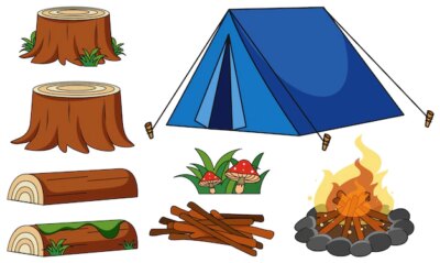 Free Vector | Blue tent and campfire on white background