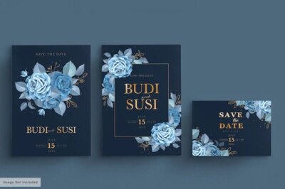 Free Vector | Blue wedding card set with dark floral