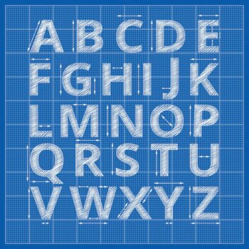 Free Vector | Blueprint alphabet. drafting blueprint paper letters.