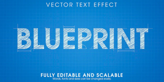 Free Vector | Blueprint drawing text effect, editable engineering and architectural text style