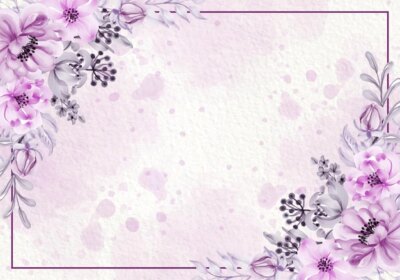 Free Vector | Botanic pink purple card with wild flowers, leaves, frame illustration