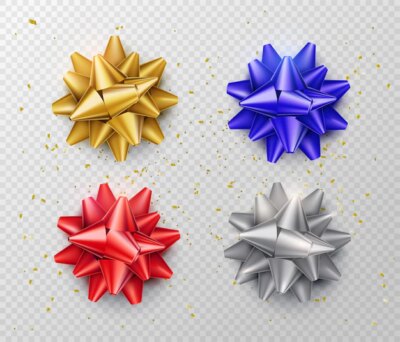 Free Vector | Bow isolated . gift ribbon set in realistic style red, blue, silver, gold color. top view.