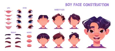 Free Vector | Boy face construction asian child avatar creation