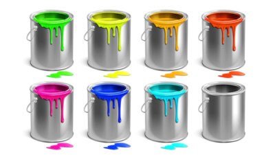 Free Vector | Buckets multicolored paint and empty set