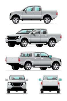 Free Vector | Bundle set of grey color pickup truck, side, front, back view.on white background