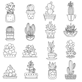 Free Vector | Cactus line icons set