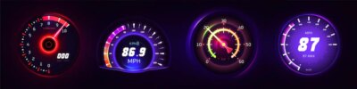 Free Vector | Car glowing speedometer odometer and neon tachometer for vehicle panel