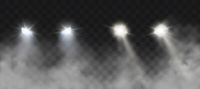 Free Vector | Car headlights shining on road in fog at night