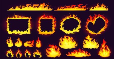 Free Vector | Cartoon fire frames and bonfire, blazing borders