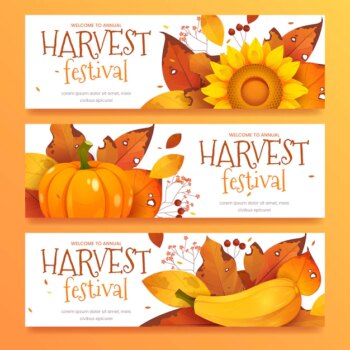 Free Vector | Cartoon harvest festival collection horizontal banner