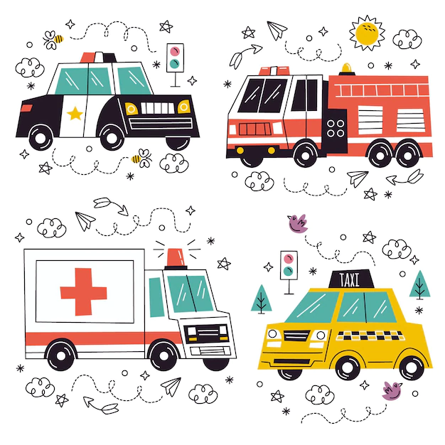 Free Vector | Cartoon style vehicle stickers