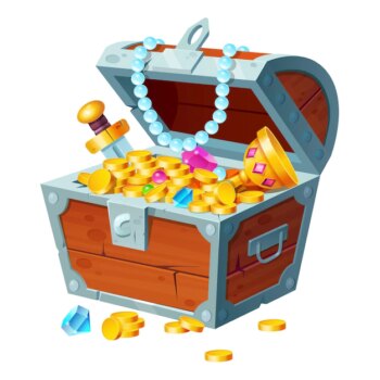 Free Vector | Chest with gold coins, gemstones, crystals, trophy