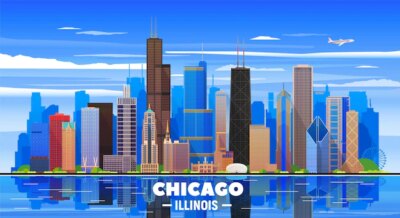 Free Vector | Chicago skyline on a background flat vector illustration business travel and tourism concept with modern buildings image for banner or web site