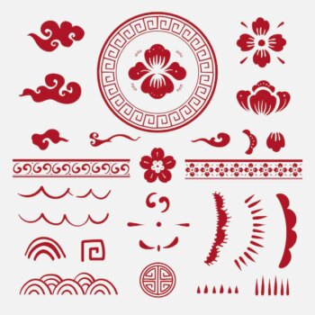 Free Vector | Chinese flowers red vector stickers collection