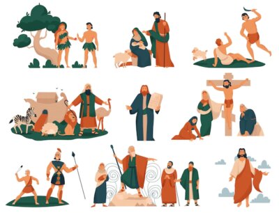 Free Vector | Christ bible story icon set various stories about jesus adam and eve and the magi vector illustration