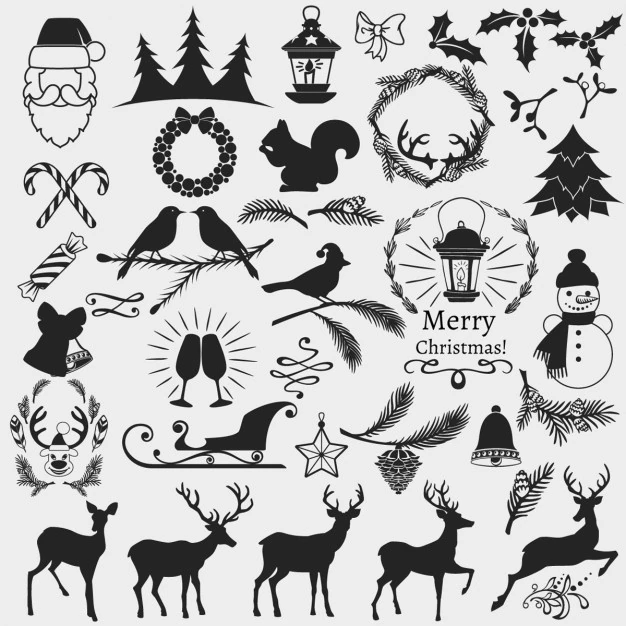 Free Vector | Christmas elements, black and white