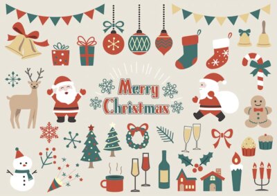 Free Vector | Christmas elements vector flat illustration set isolated on a plain background