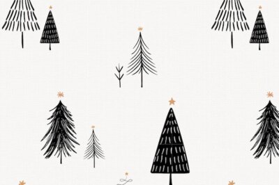 Free Vector | Christmas tree background, cute doodle pattern in black vector